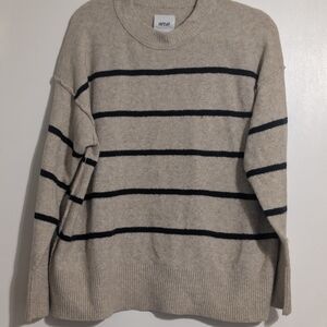 Aerie Beige and Black Striped Boyfriend Crewneck Sweater S/P